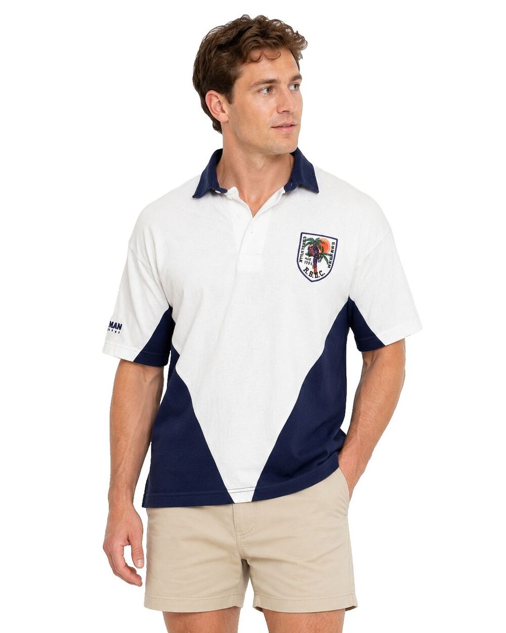 Vtg Barbarian Rugby Wear Polo Men's XL Coralville Reefers RSDC White Navy Canada